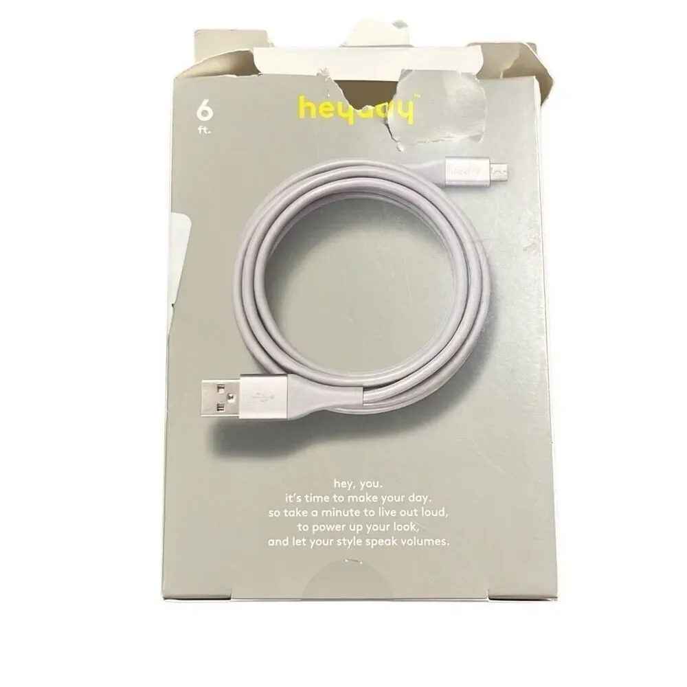 Heyday 6' Micro-USB to USB-A Round Cable Cool Gray/Silver‎ Open Box Android